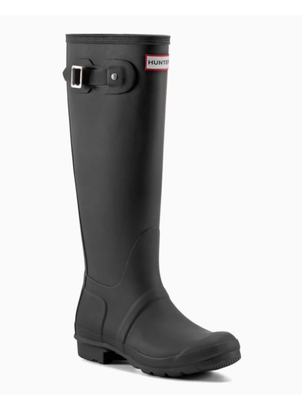 Hunter Matte Black Tall Waterproof Rain Boots with Side Buckle